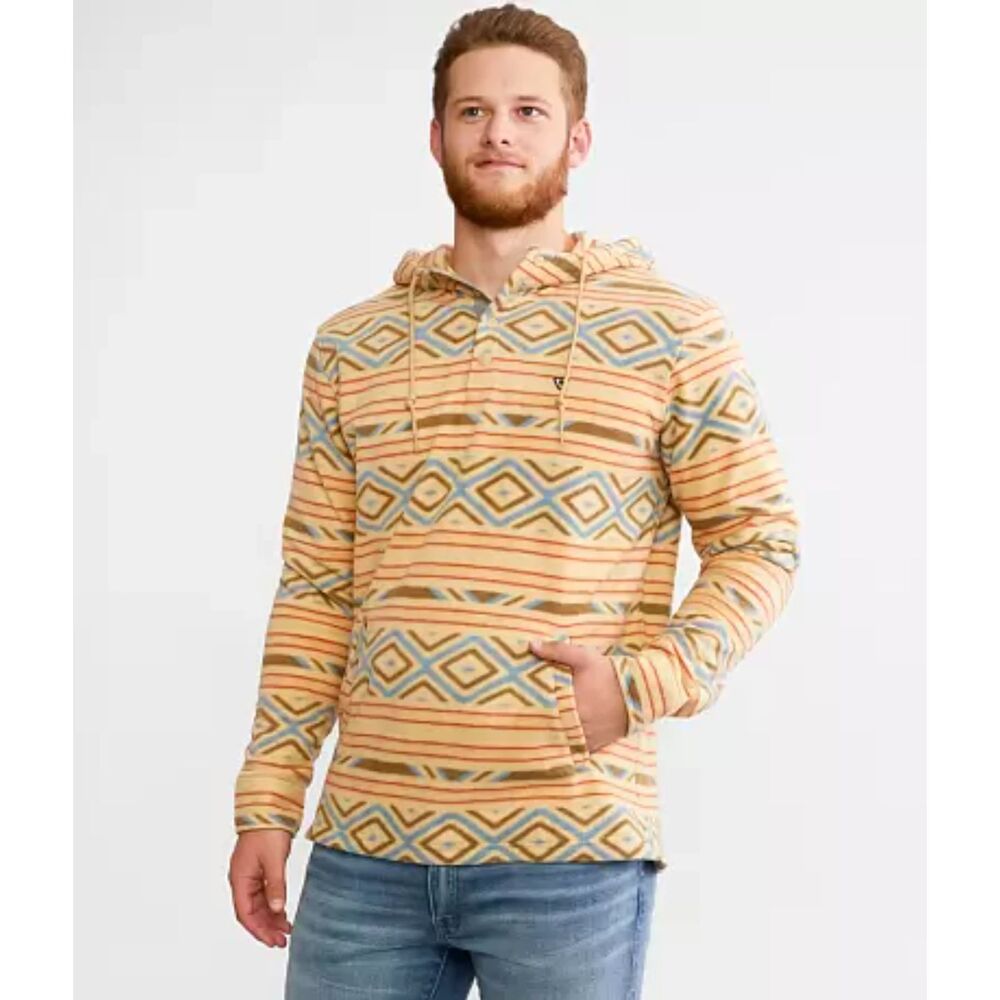 NWT Vissla Men's Descanso Eco Hooded Popover Fleece, Tan Geometric, Size XL